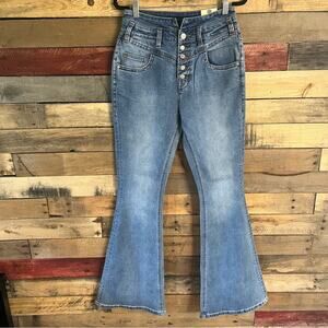 Rock & Roll Multi Button High Rise Flare Jeans 29x34‎